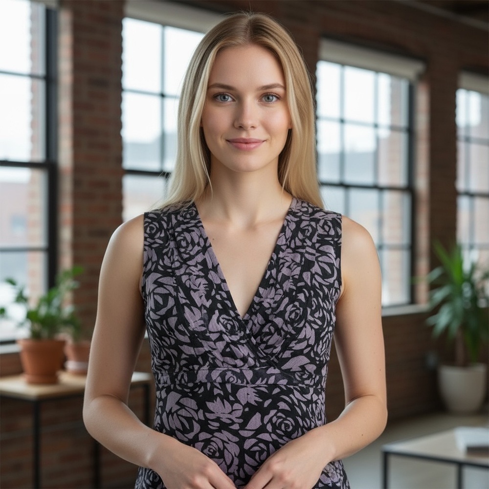 BANANA REPUBLIC Black & Purple Floral Top